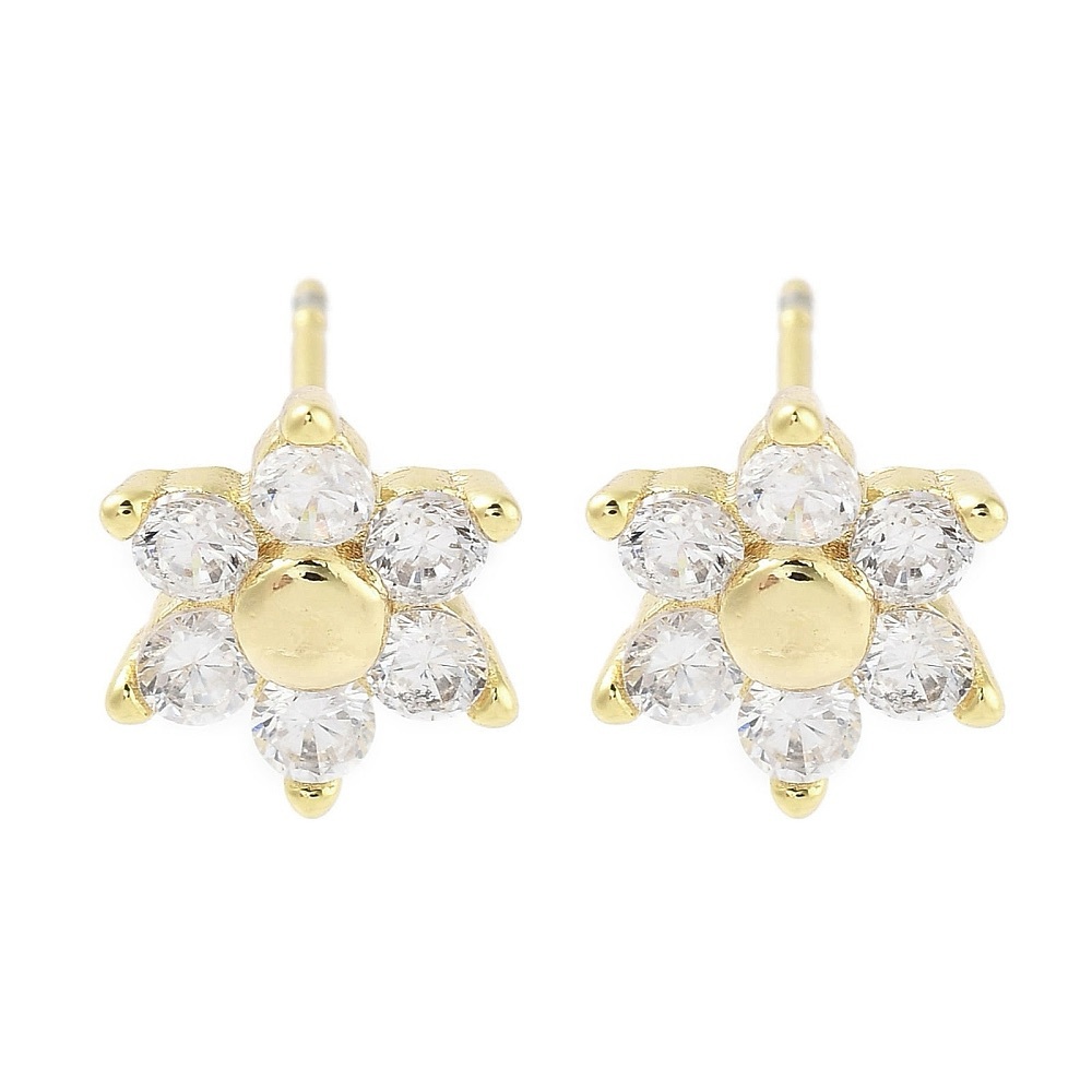 18k Gold Plated Cubic Zirconia Flower Stud Earrings